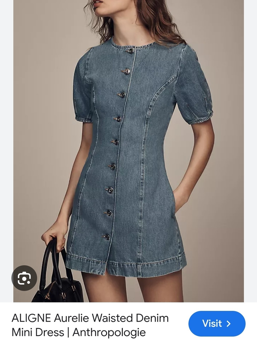 Anthropologie Tailored Denim Mini Dress in Blue